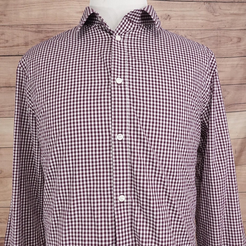H&M Shirt Mens XL Red Check Long Sleeve Button-Up Slim Fit Easy Iron Poly Cotton